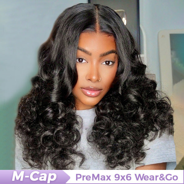 Wand Curl Pre Cut 9x6 HD Lace Wear & Go Glueless Wig 100% Human Hair Pre Bleached Tiny Knots