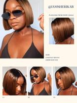 7x5 Chestnut Brown Ombre Yaki Straight Bob Wig Pre-Bleached Natural Looking Glueless Wig