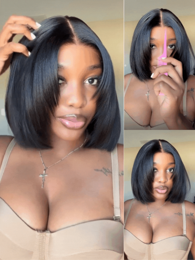 Short Yaki Straight Bob Glueless Wig