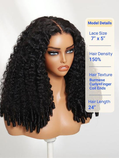 Chestnut Brown Burmese Curly Glueless Wig | 7×5 Lace
