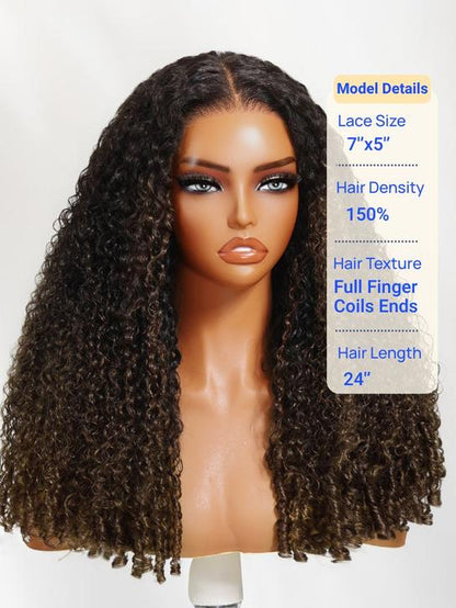 Chestnut Brown Burmese Curly Glueless Wig | 7×5 Lace